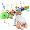 Baby Toys 6-12 Months Music Caterpillar Infant Toys Stuffed Animals 0-3-6 Months Tummy Time Teething Sensory Toys with Mirror Rattle&Pull String for Boys Girls Birthday Gifts|Grass Green,Leafy