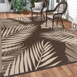 GENIMO Outdoor Rug 9' x 18' Waterproof for Patios Clearance, Reversible Outdoor Plastic Straw Camping Rug Carpet, Large Area Rugs Mats for RV, Camper, Deck, Balcony, Porch, Beach, Coffee&Beige