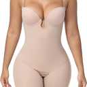SHAPESHE Strapless Shapewear for Women Backless Bodysuit Tummy Control Built-in Bra Low Back Deep U Plunge Body Shaper Medium
