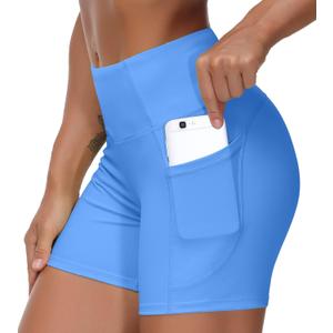THE GYM PEOPLE High Waist Yoga Shorts for Women's Tummy Control Fitness Athletic Workout Running Shorts with Deep Pockets (Medium)