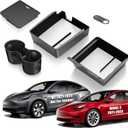 5Pcs Center Console Organizer Tray Compatible for Tesla Model Y Accessories 2025 2024-2021 Armrest Hidden Drawer Storage Box Cup Holder (Not Compatible for Model 3 Highland & Model y Juniper)-Gray