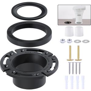 RV Toilet Seal and 3'' Floor Flange Kit, Designed for RV 300/310/320 Series, Replaces 385345892 Socket Flange and 385311658 Flush Seal and 385311652 Base Seal, 3 in 1 Combo Kit - Black (#385345892/SE345892, #385311658, #385311652)