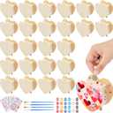 Tioncy 24 Pcs DIY Wooden Piggy Banks Unfinished Heart Shaped Wooden Piggy Coin Banks with 4 Paint Strips 4 Brushes 5 Sheets Gem Stickers Jewels for Crafts Valentine Birthday Activities Gift