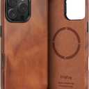 Leather Wrapped Case for iPhone 16 Pro Max 6.9 inch with Kickstand, Compatible with MagSafe, Vintage Texture Oil Wax Cowhide Leather, Metal Buttons Camera Bezel Retro Brown