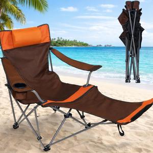 Camping Lounge Chair with Headrest Footrest and Storage Bag, Portable Folding Reclining Camping Chair with Foot Rest for Adults Outdoor Camping Beach Hiking Fishing (Orange Brown), Large