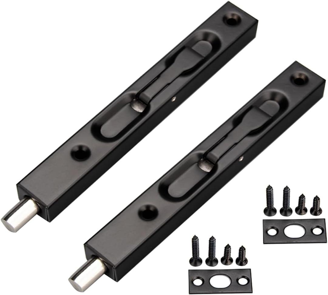 WANLIAN 6 inch Door Bolts,Door Slide Bolt Lock Door Flush Bolt Security Latch Bolt with Powerful Spring, Security Guard Lever Action Door Flush Bolt Latch for Bedroom,Cupboard(2pcs) (Black)