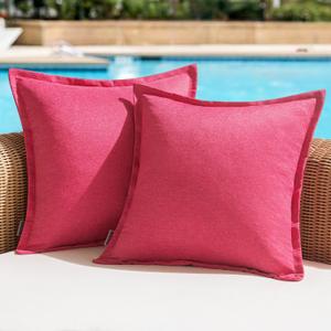 Woaboy Set of 2 Outdoor Waterproof Throw Pillow Covers Broadside Decorative Farmhouse Linen Cushion Cases for Bedroom, Living Room, Patio, Sofa, Chairs 18x18 inch, Hot Pink