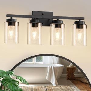 IZORRO Modern Bathroom Light Fixtures, 4 Light Black Vanity Lights, Bathroom Lighting Fixtures Over Mirror with Clear Glass for Living Room Cabinet Bedroom