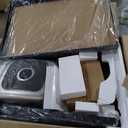 35-Inch Outdoor Grill Cart with Stainless Steel Sink, Rolling BBQ Prep Table with Faucet, Storage Shelves and Lockable Wheels for Patio, Backyard and Outdoor Cooking, Silver & Black