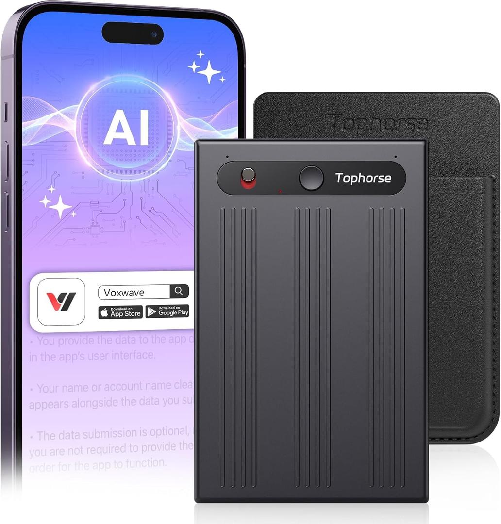 AI Voice Recorder, Note Voice Recorder, Free Transcribe & Summarize with AI Technology, App Control, Support 152 Languages, 64GB Memory, Audio Recorder for Lectures, Meetings, Calls, Black