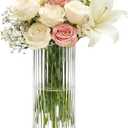 11 inch Ribbed Glass Vase,Flower vases for Bouquet,Modern Clear Glass Cylinder Vases for Flowers,Ribbed Vases for Centerpieces,Living Room,Dining Table,Office,Wedding Reception,Housewarming Gift