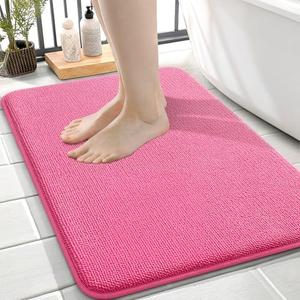 OLANLY Thick Memory Foam Bath Mat Rug 24x16, Extra Soft Absorbent Bathroom Rug, Quick Dry Bath Mats, Non-Slip, Machine Washable Carpet for Bathroom, Tub and Shower, Home Decor Accessories, Hot Pink