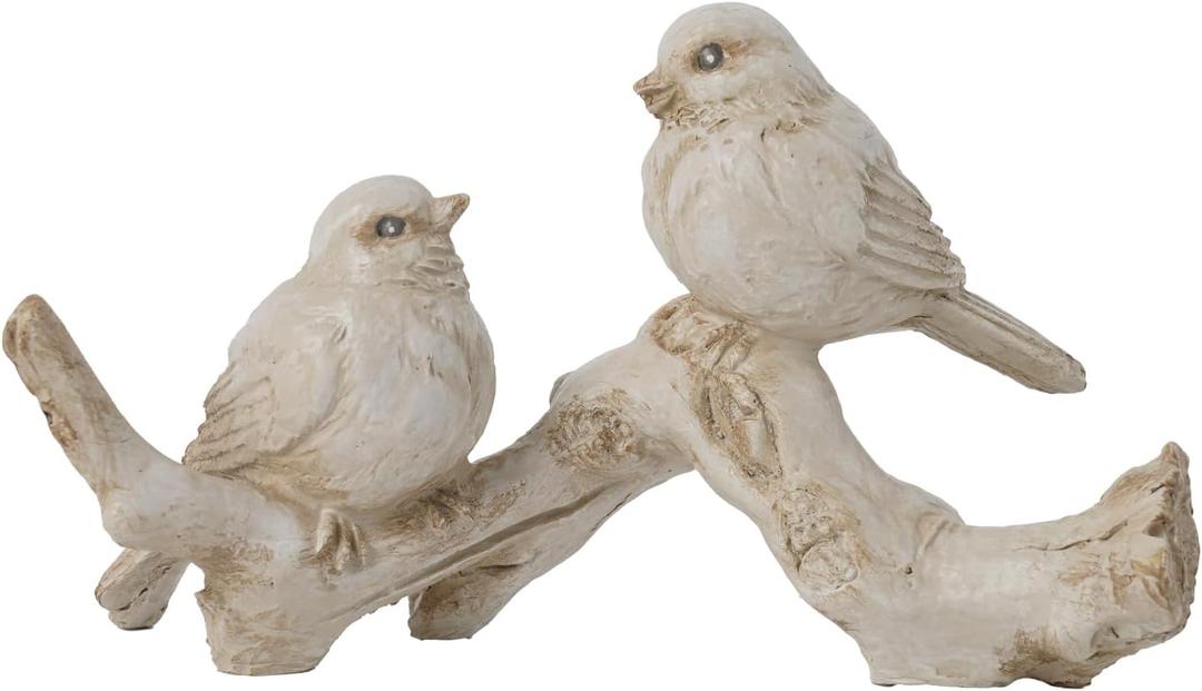 Braxio Bird Figurines Home Decor â€“ Resin Tabletop Cream Love Birds on Branch, Farmhouse Shelf & Desk Accent for Living Room, Bedroom, Office, 6 x 2.3 x 3.4 Inches,Cream Bird Decor