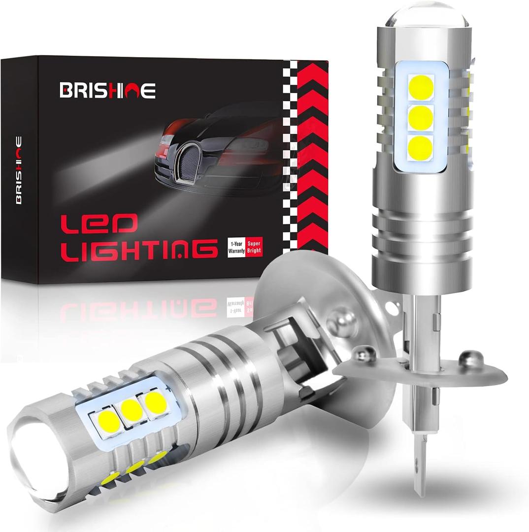 H1 LED Fog Light Bulbs 6000K Xenon White, Extremely Bright 3030 Chips H1 LED Bulbs with Projector for Car Fog Lights, Daytime Running Lights DRL (Pack of 2)