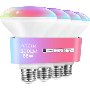 OREiN Smart Light Bulb,1200 Lumens BR30 Smart Flood Light Bulbs Work with AiDot App, Alexa, Google Home, RGBTW Color Changing Light Bulbs 2.4Ghz WiFi, 85W 4Pack