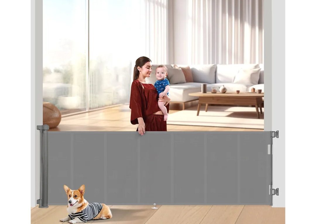 120 inch Retractable Baby Gates 34 inch Tall, Retractable Gate with Reinforced Strip Design to Prevent Crawling Through, 10 FT Extra Wide Retractable Dog Gate for Indoor/Outdoor