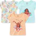 Disney Moana Girls 3 Pack Short Sleeve T-Shirt for Toddlers and Big Kids (5, Green/Orange/White)