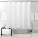 Boho Woven Fabric Short Shower Curtain - White Tassel, 72 x 66, Modern Farmhouse Textured Tufted Chevron Striped Minimalist