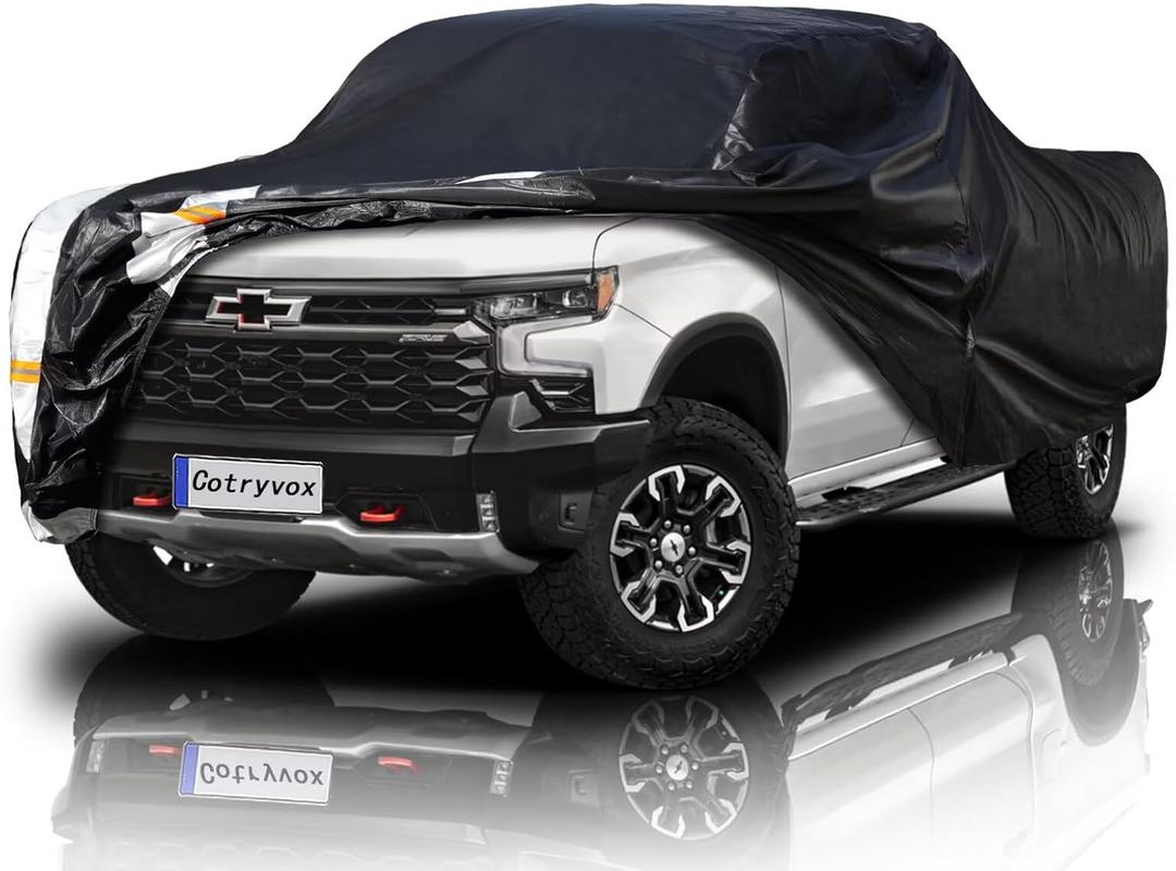 Silverado 1500 Truck Cover Custom Fit 1998-2026 Crew Cab SB (5.7'-5.8') with Door Zipper, 12 Layers Full Exterior Pickup Truck Cover Waterproof All Weather, Wind Dust Sun and UV Protection.