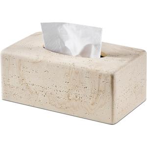Natural Travertine Textures Tissue Box Cover Rectangular (Only Suitable for Standard Sized Tissue Box) for Decor, Resin Tissue Box for Bathroom Countertop, Bedside, OfficeMade of Resin, Height of 4 in (Yellow Stone L)