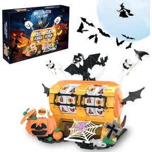 Halloween Pumpkin Advent Calendar Building Sets, Compatible with Lego Halloween Toys Decor, with Ghost and Pumpkin Phone Holder, Festival Gift Idea for Adult, Kids, Boys and Girls(480 pcs)