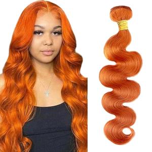 12A Ginger Orange Bundles Human Hair Unprocessed Brazilian Virgin Human Hair Single Bundle 20 Inch 350 Color Body Wave Bundle Double Weft Weave Hair Extension for Women 100g Total