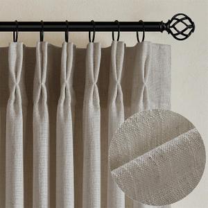 Flax Linen Curtains Pinch Pleated 84 Inch Length 2 Panels for Living Room Bedroom Burlywood Birch Semi Sheer Rustic Farmhouse Back Tab Pinch Pleat Hooks Rings Window Curtain 84 Inches Long Taupe