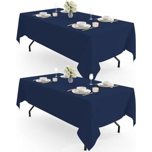 Pureegg Rectangle Table Cloth 60" x 102"  Durable Polyester Tablecloth Offers Reusable & Washable Protection, Ideal for Outdoor Party, Picnic, Wedding, Banquet and Birthday, 2 Pack, Navy Blue