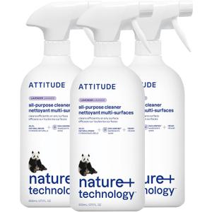 ATTITUDE All Purpose Cleaner Spray, EWG Verified, Vegan, Made with 94% Plant-Based Ingredients, Streak-Free for Kitchen, Bathroom, Glass & More, Lavender, 27.1 Fl Oz (Pack of 3)