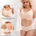PoseFree Womens Wireless Bras Supportive Tshirt Bra No Underwire Seamless Push Up V Mesh Comfortable Bralette Everyday Bras (Beige, XL)