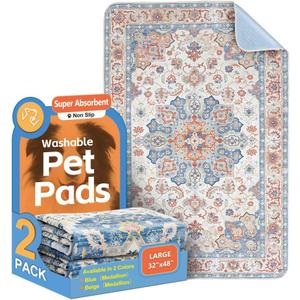 Washable Pee Pads for Dogs 2 Pack Reusable Puppy Training Pads 48"x32" Super Absorbent Waterproof Dog Training Pads, Non-Slip Potty Pads for Floor, Crate, Couch