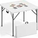 34 Inch Square Folding Card Table - Heavy Duty HDPE Plastic, Fold-in-Half Design with Carry Handle. Indoor Outdoor Portable Utility Table for Picnic, Camping, Party, Dining & Tailgating (White)