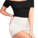MANGOPOP Women's Off The Shoulder Long Sleeve Short Sleeve Bodysuit Sexy Backless Body Suit Tops (Black, XL)