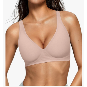 Womens Deep V Bras Wireless Comfortable Bra Supportive No Underwire Bras Tshirt Push Up Bralettes Plunge Seamless Bra Size L