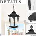 zeyu 20 Inch Outdoor Pendant Lights for Porch, Modern Outdoor Hanging Porch Light, Die-Cast Aluminum with Seeded Glass, Black Finish, ZW105H-M BK