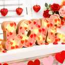 Leinuosen Valentines Day Decorations Love Sign Wooden LED Marquee Light Battery Powered Valentine's Day Letter Lights for Home Bedroom Tabletop Wedding Fireplace Tabletop Party Decorations