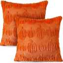 2 Pcs Fall Pumpkin Throw Pillow Covers 18x18 Inch Autumn Quilted Pillowcase Plush Faux Fur Cushion Cover for Fall Chair Sofa Bedroom Living Room Home Decor(Orange)
