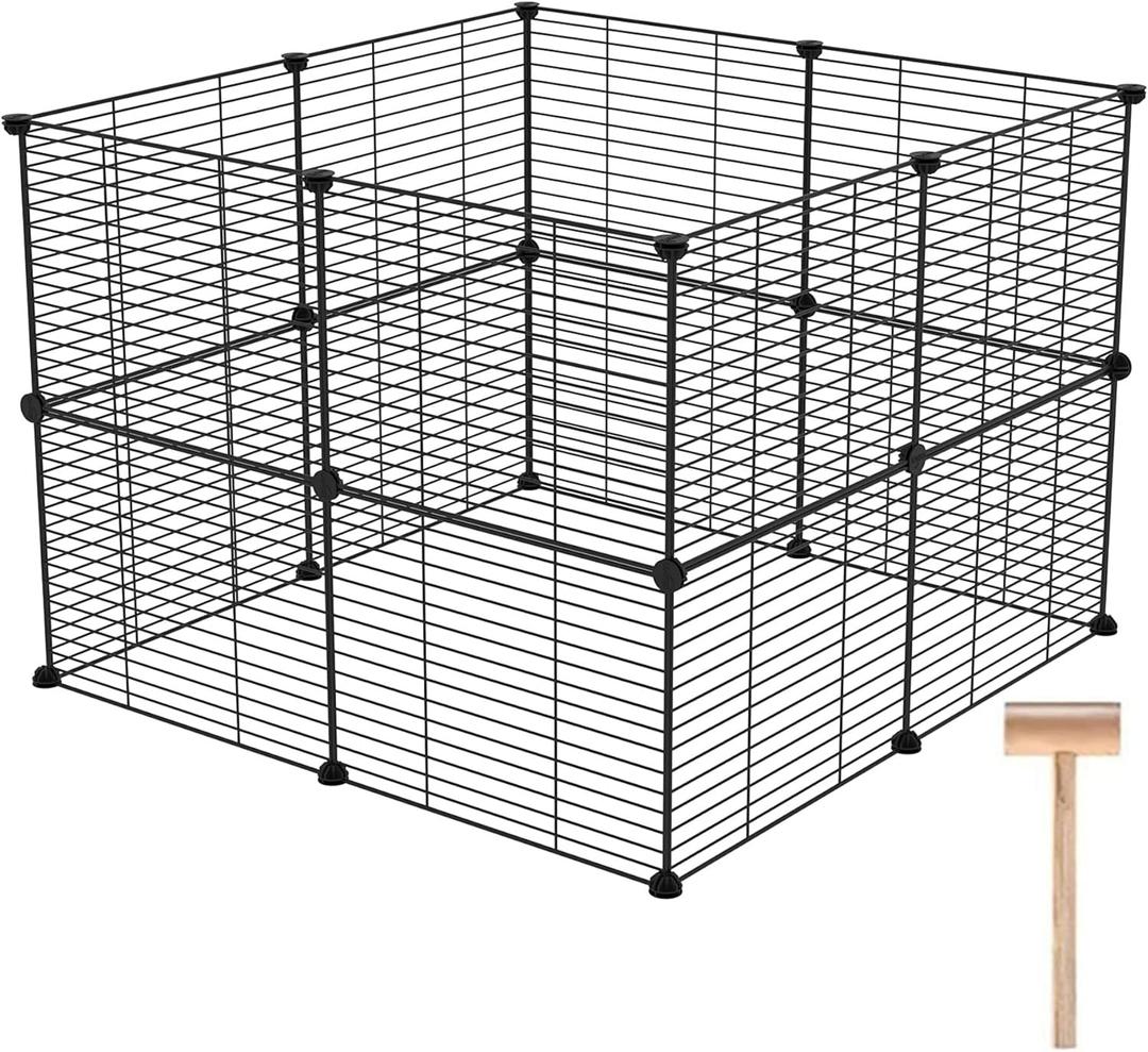 C&AHOME Pet Playpen, Small Animals Supplies, 16 Panels Exercise Playpens Cage, C Grids Portable Yard Fence Indoor, Ideal for Guinea Pigs, Pet Products, DIY Metal Yard Fence, 12"  15" Black UPPM3416B