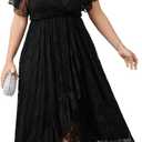 SCOMCHIC Womens Plus Size Wedding Guest Dress Formal Lace Wrap V Neck High Low Short Sleeve Cocktail Maxi Dresses XL-4XL Black