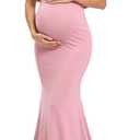 Glampunch Womens Off Shoulder Maternity Dress Ruffles Elegant Slim Gowns Fit Maxi Photography Dress, S