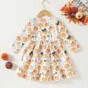 Halloween/Thanksgiving Little Girl Dress Pumpkin Long Sleeve Dresses Fall Outfits 2-9T (White)