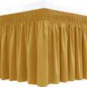Biscaynebay Wrap Around Bed Skirts for Queen Size Beds 18" Drop, Christmas Gold Adjustable Elastic Dust Ruffles Easy Fit Wrinkle Resistant Silky Luxurious Fabric Machine Washable