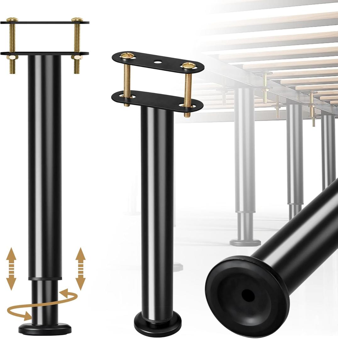 Adjustable Bed Frame Center Support Legs, Heavy Duty Cold Rolled Steel Bed Slat Support Legs with Wider Base, Bed Frame Leg Replacement, Furniture Support Reinforcement Kit Height 9.8 to 16.5'' 2Pcs