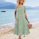 HOTOUCH Summer Dresses for Women 2026 Casual Midi Dress Petal Short Sleeve A Line Dress Pleated Flare Sundress