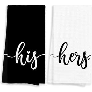 His and Hers Valentines Day Bathroom Kitchen Towels Set of 2, His and Hers Gifts Hand Towels for Couple Bride Wedding Honeymoon, Black and White Decorative Tea Dish Towels for Kitchen 16x24in