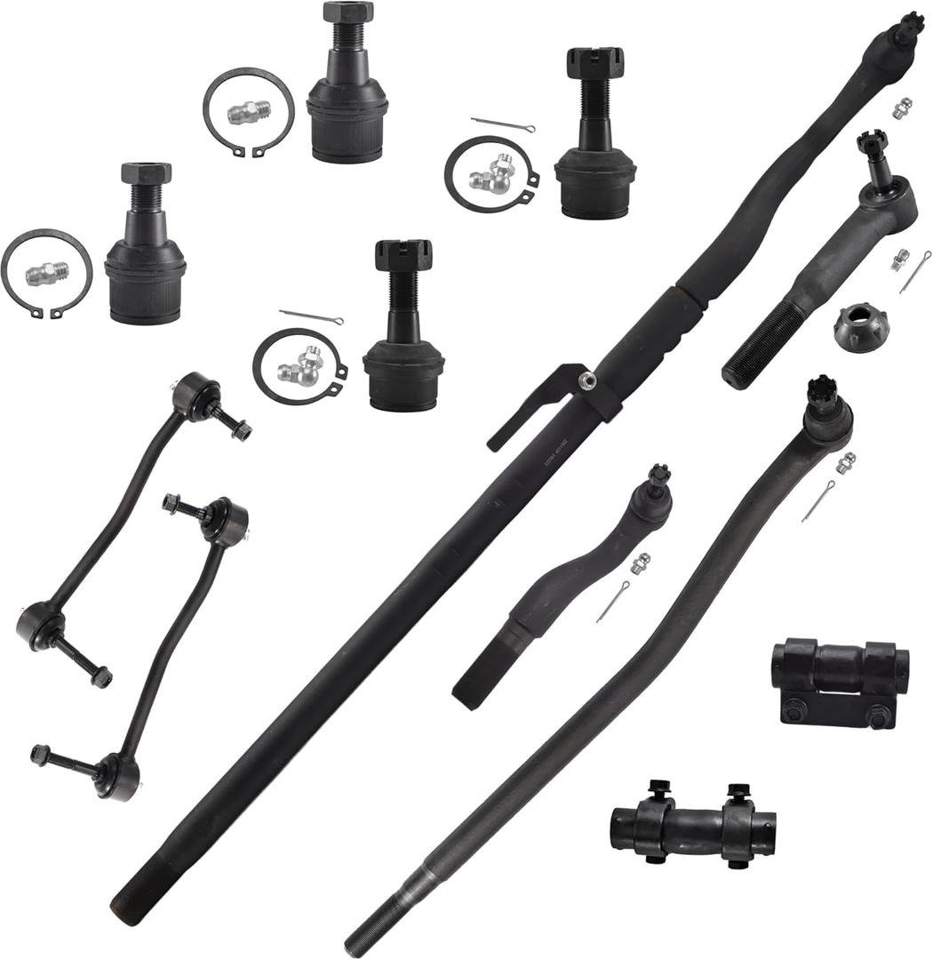 12pcs Front Steering Kit Upper and Lower Ball Joint Outer and Inner Tie Rod End Sway bar Link Adjusting Sleeve and Drag Link for 4WD Ford Excursion F-250 F-350 Super Duty 2000-2005