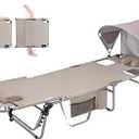 Oversized Tanning Chair with Sun Canopy Face Hole, Heavy Duty 330 LBS Folding Chaise Lounge Chair 5 Position Reclining for Adults Outside Reading Sunbathing Poolside Beach, UPF 50+, XL (Beige)