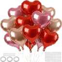 18 Inch Champagne & Pink & Red Heart Balloons, 24 Pcs Valentine's Day Foil Heart Shaped Balloons Decoration for Romantic Valentines Wedding Bridal Shower Engagement Valentine's Day Party