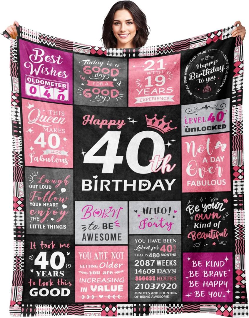 Sruemiul 40th Birthday Gifts for Women - 40th Birthday Decorations for Women - 40 Year Old Bday Gifts - Happy 40TH Bday Gift Ideas for 40 Year Old Woman - 1986 & 40th Birthday Blanket 50"x60"