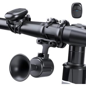 POWVINE 120dB Loud Bike Horn,Bicycle Horn with Anti-Theft,Electric Bike Horn with Wireless Remote USB-C Rechargeable & Suspension Mount Bike Horn for Adults Kids Bike,Scooter, Ebike, IPX5 Waterproof